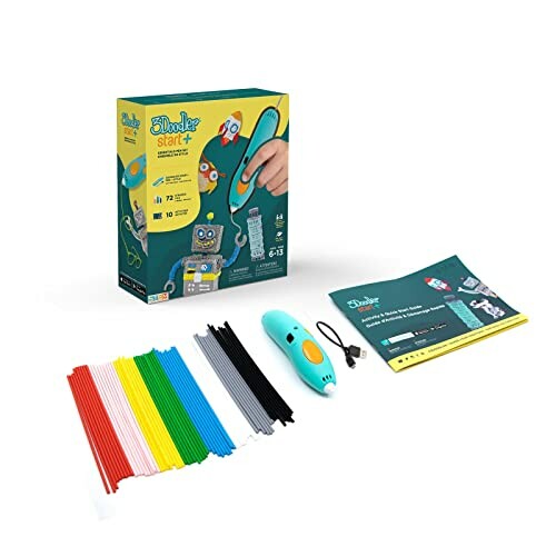 3Doodler Start pen set with colorful plastic strands and instruction manual.