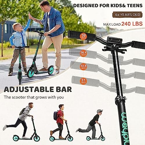 Father and son with adjustable scooter for kids and teens.