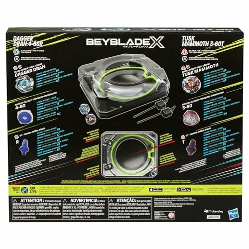 Beyblade X battle set packaging with parts and instructions.