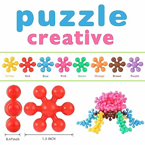 Colorful creative puzzle pieces with dimensions.