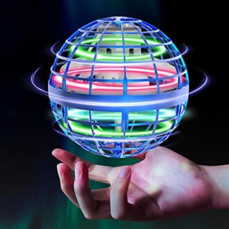 Hand holding a colorful LED hover ball.