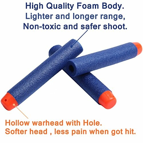 Blue foam dart bullets with orange tips, highlighting safety and softness.