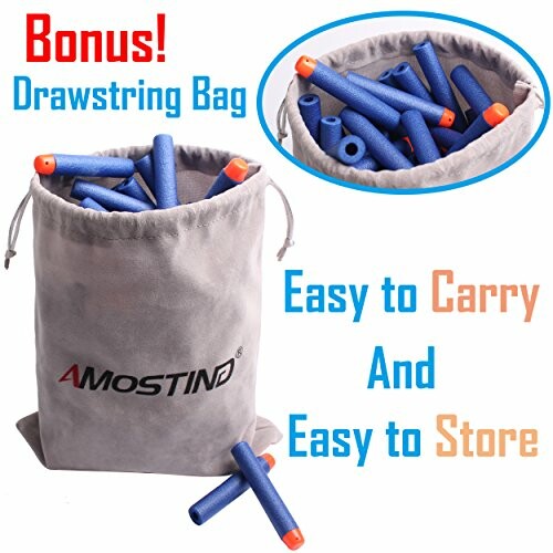 Drawstring bag containing foam darts with an inset image showing the darts.