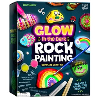 Glow in the Dark Rock Painting complete craft kit with colorful painted rocks.