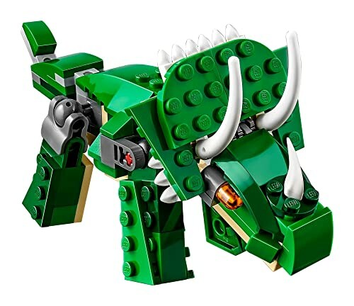 Green LEGO dinosaur toy with horns.