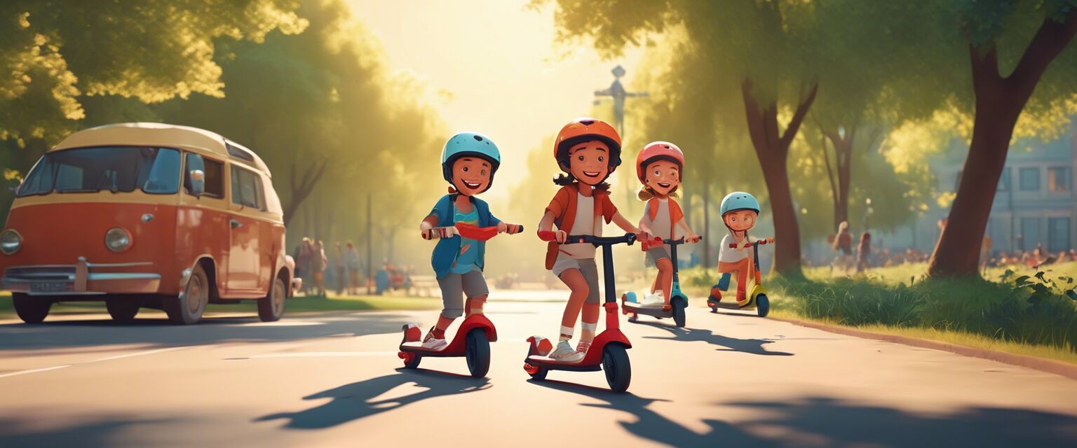 Happy kids scooting