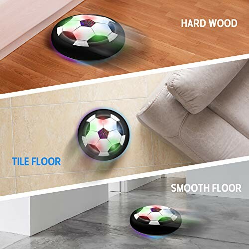 Hover soccer ball on hardwood, tile, and smooth floors.