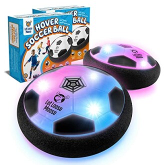 Hover soccer ball set with LED lights and packaging.