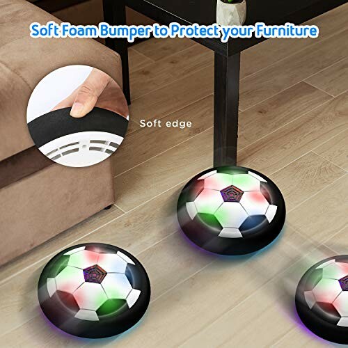 Hover soccer ball toy with soft foam bumper for furniture protection