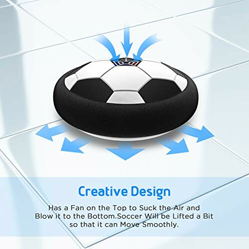 Hover soccer ball with fan for smooth movement.