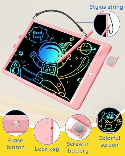 Kids LCD writing tablet with colorful screen and stylus.