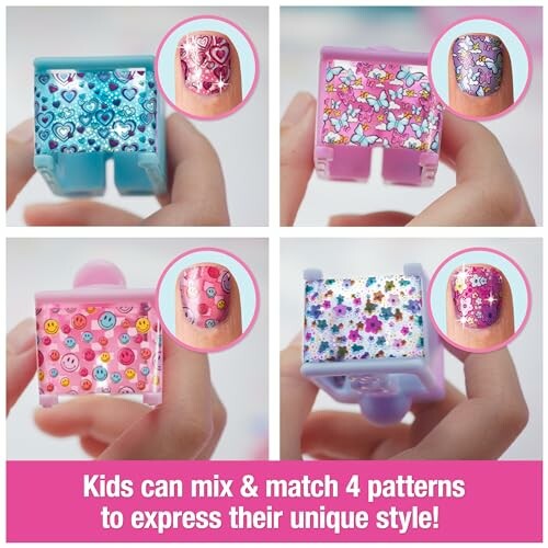 Four colorful nail sticker patterns for kids.