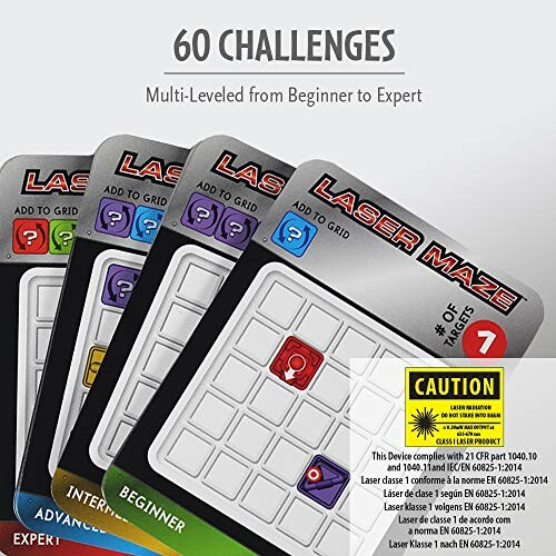 Laser Maze game challenge cards with 60 multi-level puzzles from beginner to expert.