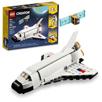 LEGO Creator 3-in-1 space shuttle set with box and model.