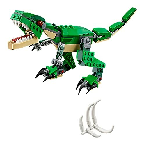 Green LEGO dinosaur toy with moveable parts.