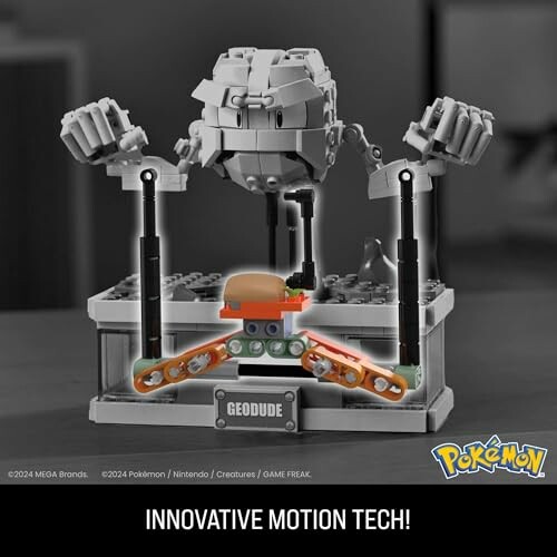 Lego Geodude model with innovative motion tech, showcasing the set's impressive details and features.