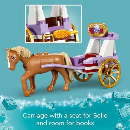 LEGO horse and carriage toy with seat and room for books.