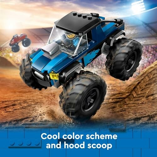 Lego monster truck with cool color scheme and hood scoop