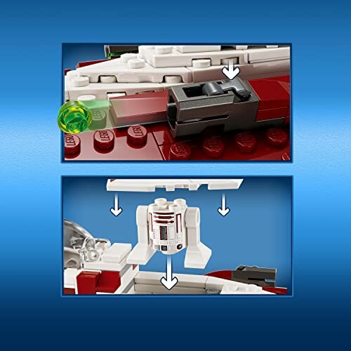 Close-up of LEGO Star Wars ship assembly details.