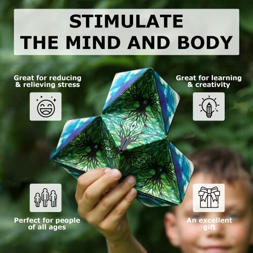 Person holding a geometric toy with benefits for mind and body.