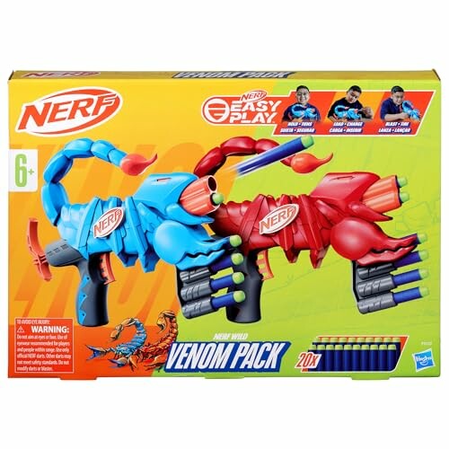 Nerf Venom Pack with blue and red blasters for ages 6 and up. Perfect for kids' playtime!