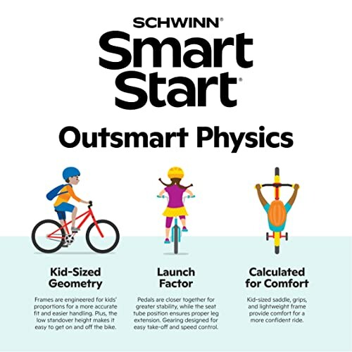 Schwinn Smart Start features for kids' bikes, including kid-sized geometry, launch factor, and comfort.