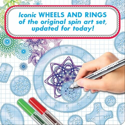 Hand drawing with spin art set and colorful pens