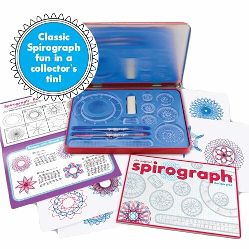 Spirograph design kit with gears and templates for drawing patterns.