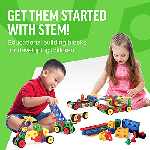 Children playing with STEM educational building blocks.