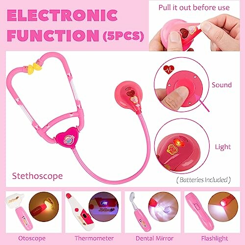 Toy stethoscope with electronic features, including sound and light.