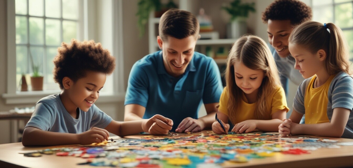 Family working on a jigsaw puzzle